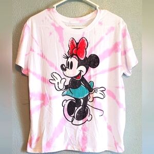 Disney Minnie Mouse Womens L Pink Tie Dye Short Sleeve T-Shirt